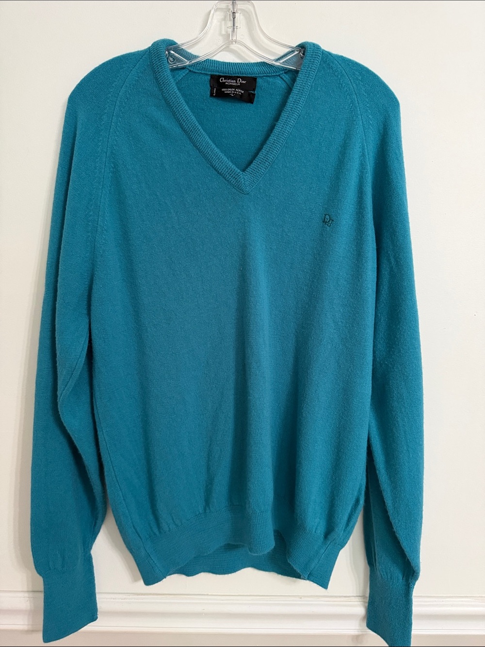 Dior Men’s Teal V-Neck Cashmere Sweater